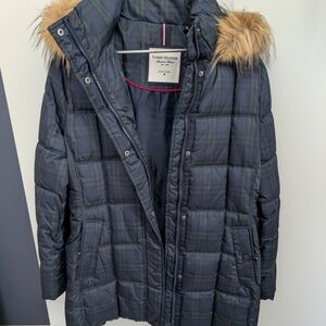 Tommy Hilfiger Women's Black Puffer Jacket with Faux Fur Hood